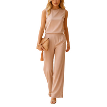 Load image into Gallery viewer, Round Neck Wide Leg Jumpsuit for Women with Flowing Fit
