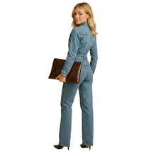 Load image into Gallery viewer, Women’s Long Sleeve Denim Jumpsuit with Straight Leg Design
