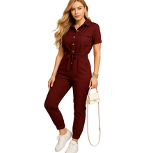 Load image into Gallery viewer, Slim Fit Button Front Jumpsuit for Women with Structured Shape
